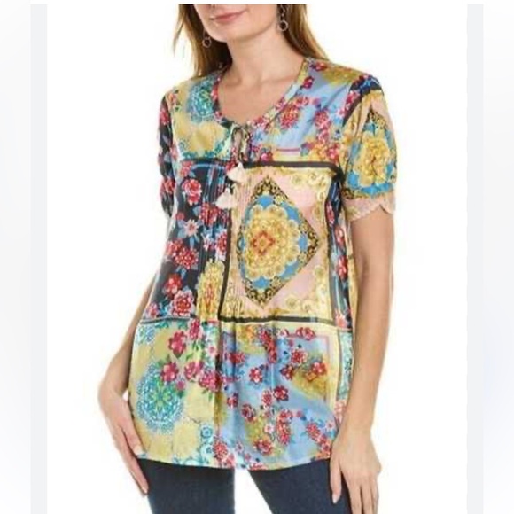Johnny Was Tops - Johnny Was 100% Silk Japer Flower Mai Tunic Popover Boho Top Size M BNWT!